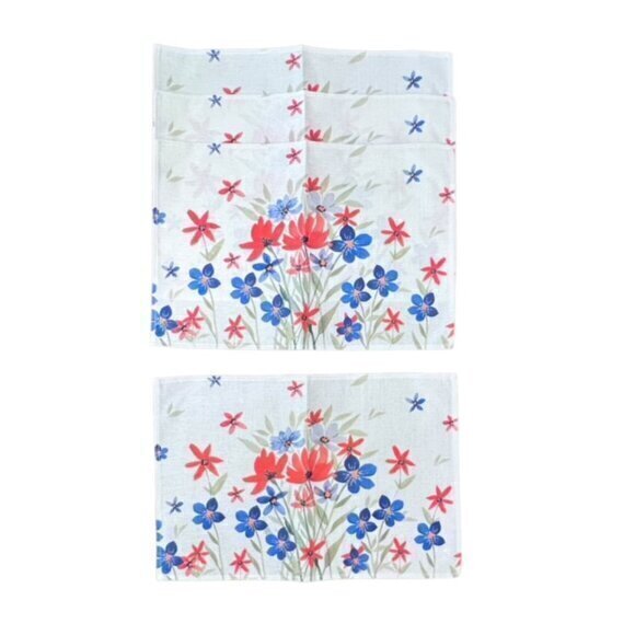 Red White Blue Wildflowers Table Placemats Set Of 4 NEW Summer Cottage Farmhouse - Picture 1 of 6